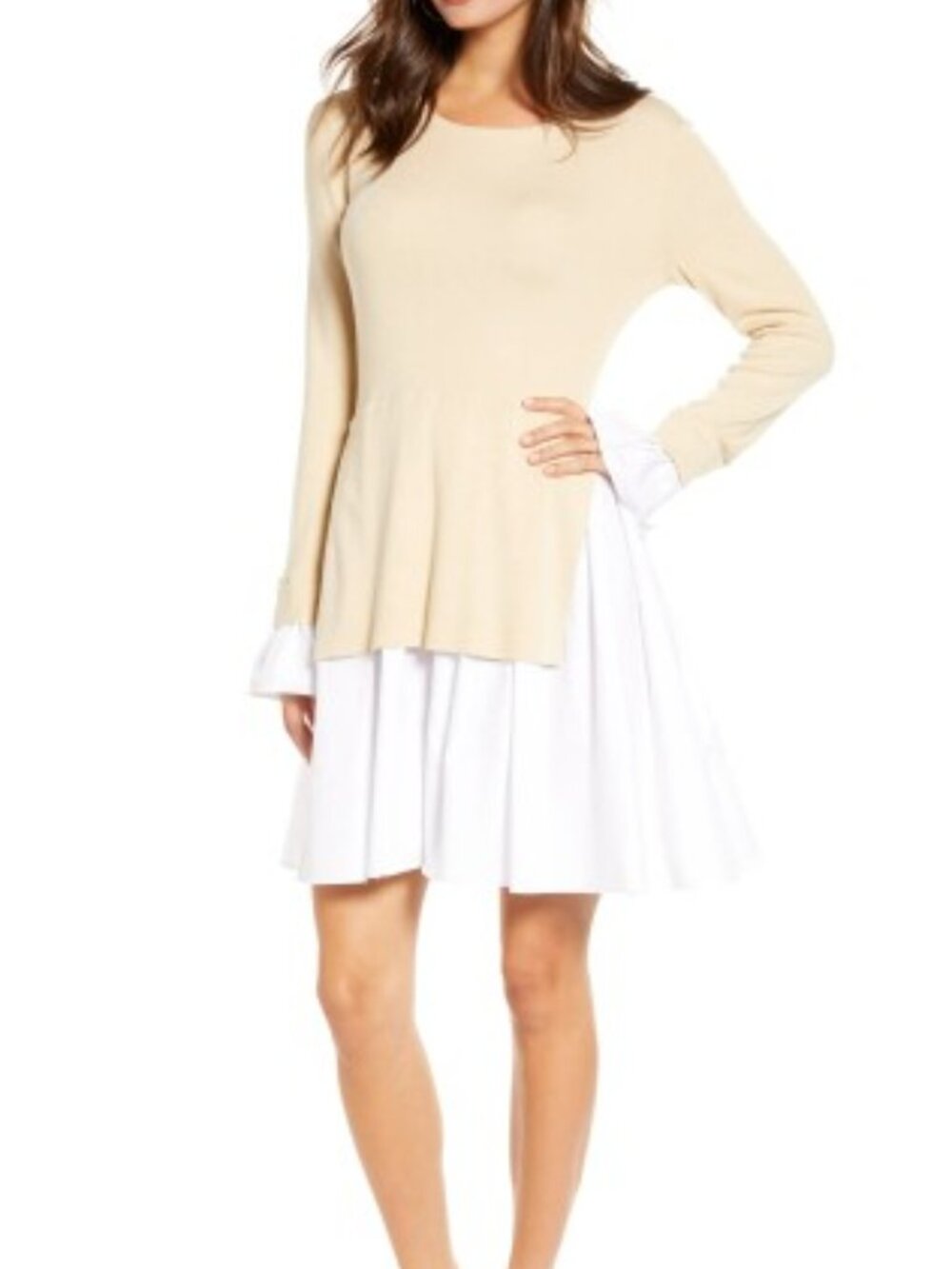 English Factory Combo Knit & Poplin Dress